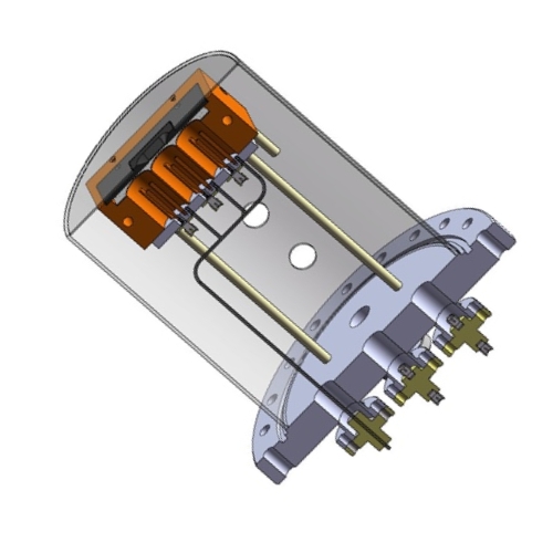 Bernas (Freeman) type ion source for implantation, retrofitted with 3 ECR plasma cavities Technical drawing of Bernas (Freeman) type ion source for implantation, retrofitted with 3 ECR plasma cavities