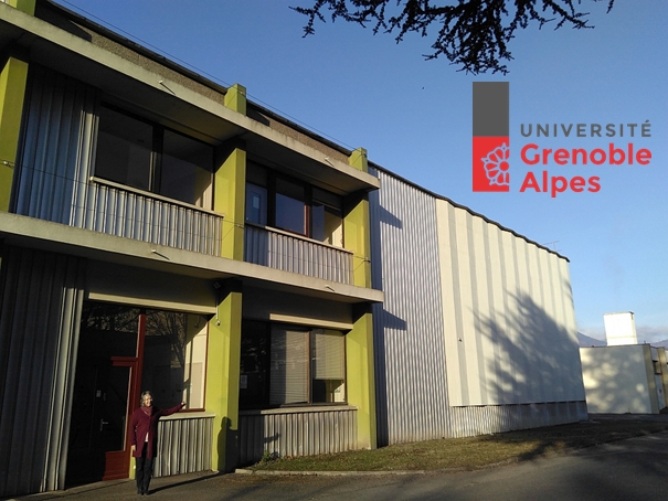 The Polygon Physics building, with both the offices and the fabrication and testing hall Photo of the Polygon Physics building and the UGA logo