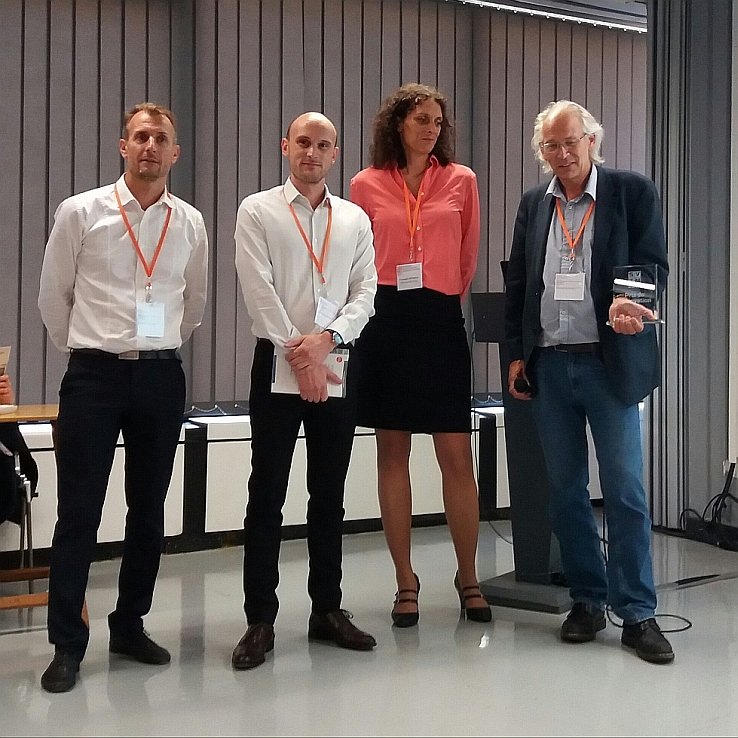 Polygon Physics' president Pascal Sortais with the jury at the SFV Innovation Award 2017 ceremony in Nice Photo of the jury and Polygon Physics' president Pascal Sortais holding the SFV Innovation Award 2017