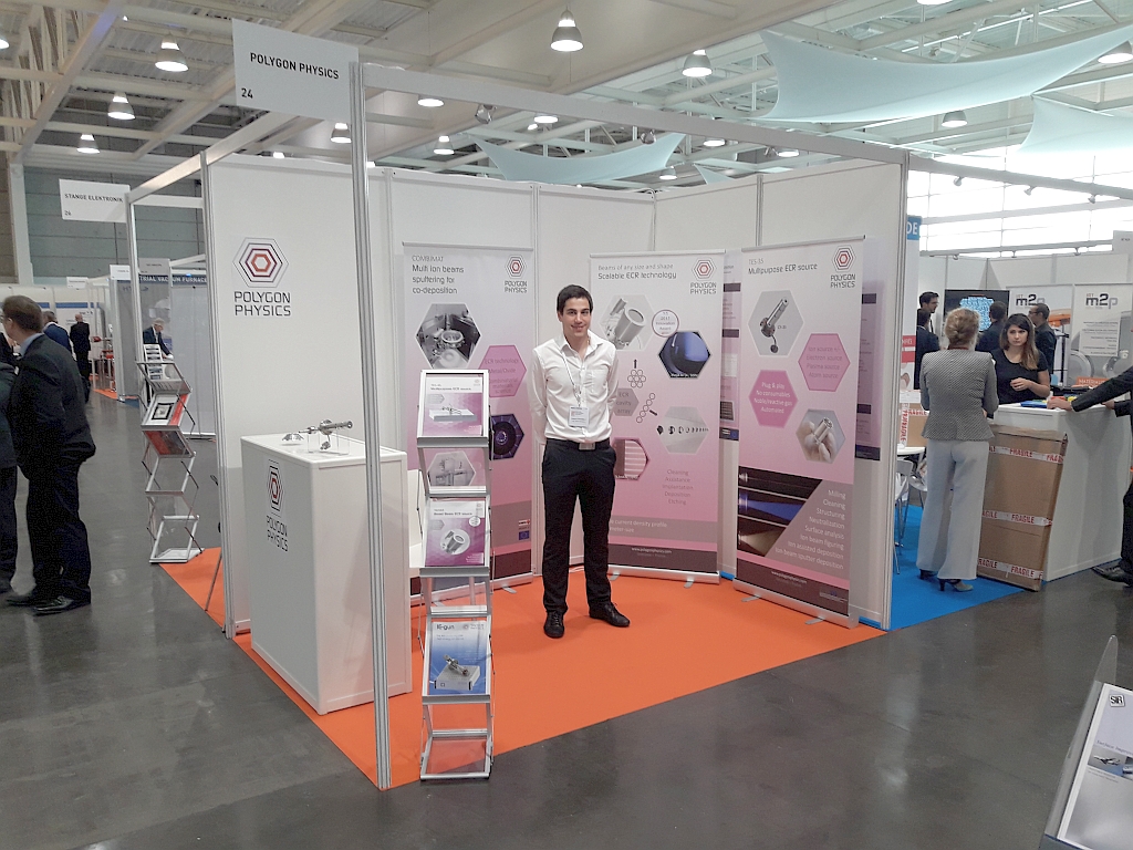 Our booth at the SVTM2018 where we introduce our new 24-sources based ion beam deposition system for combinatorial sputtering Photo of our booth at the SVTM2018